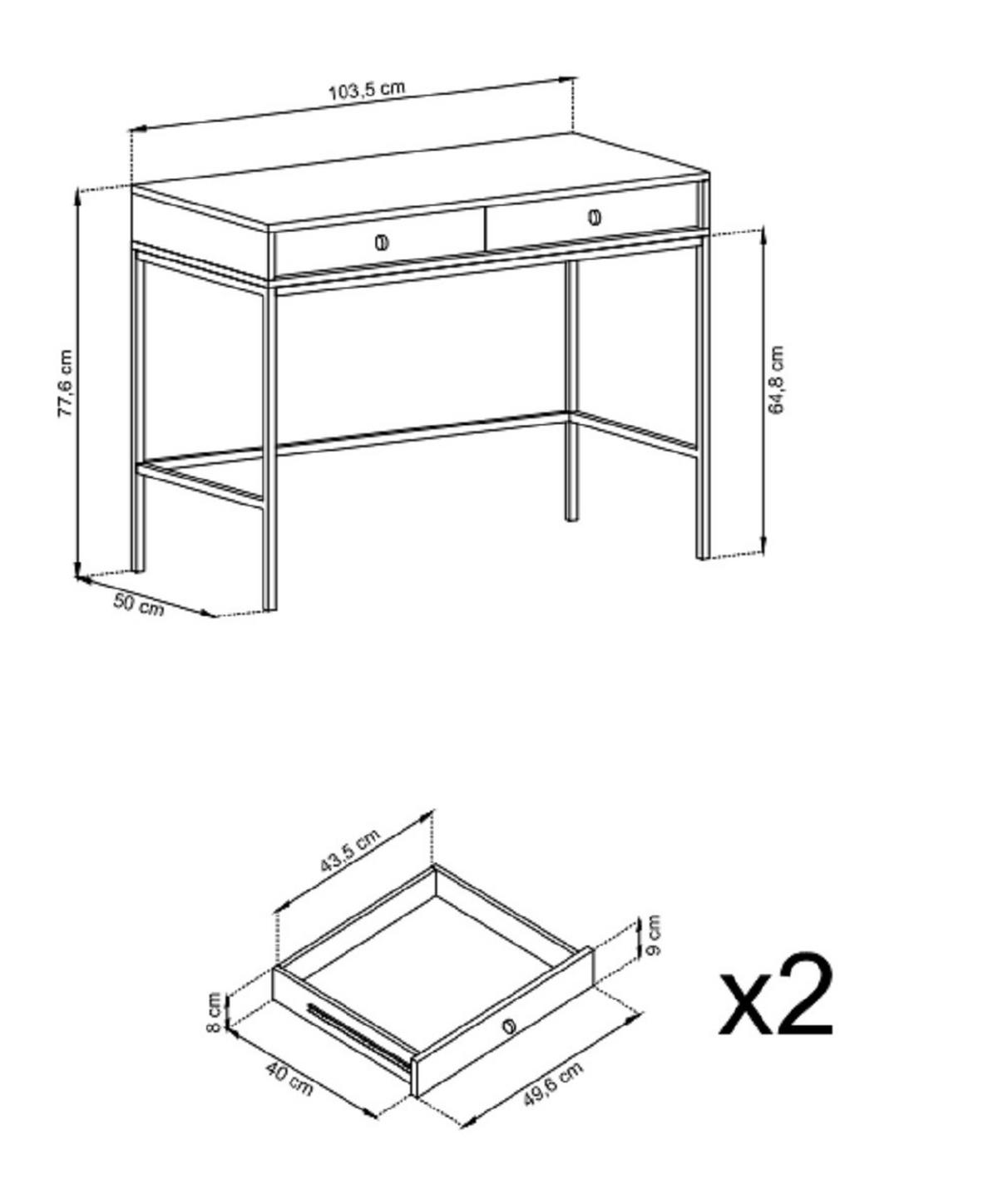 SCHMINKTISCH Monti, Schubladen, 104 cm, Marineblau + Schwarz - Schwarz/Dunkelblau, Holz/Metall (104/78/50cm) - Emporius