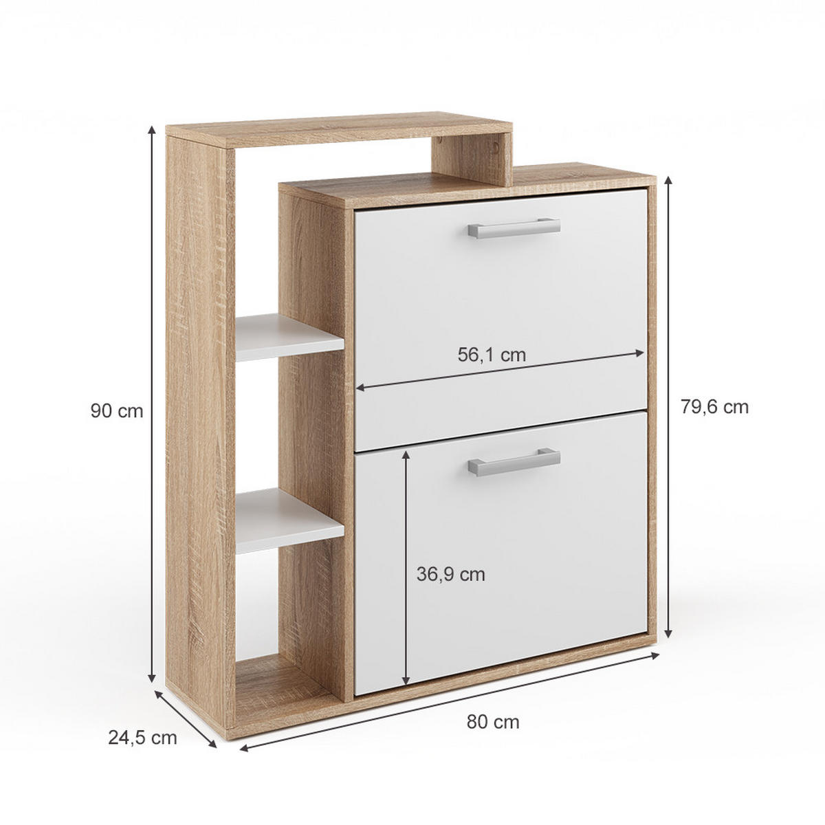 SCHUHKIPPER Orlando Sonoma 24.5 x 90 cm - Weiß/Sonoma Eiche, Holzwerkstoff (24.5/90/80cm) - Vicco