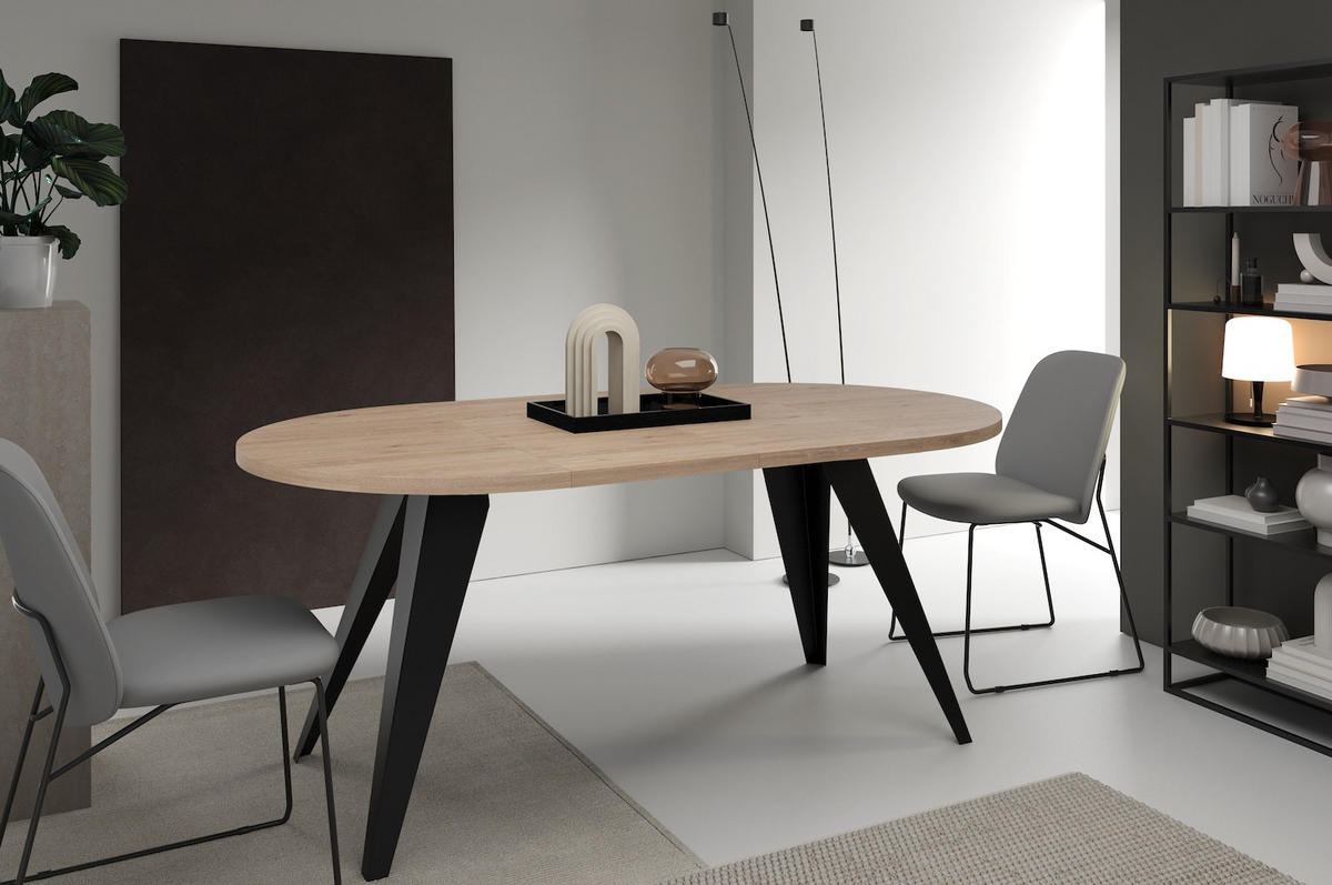 ESSTISCH Alba Davos Eiche trüffelbraun / Schwarz 120/196 / 120 / 76cm - Trüffeleichefarben/Schwarz, Holz/Holzwerkstoff (120/120/76cm) - Feldmann-Wohnen