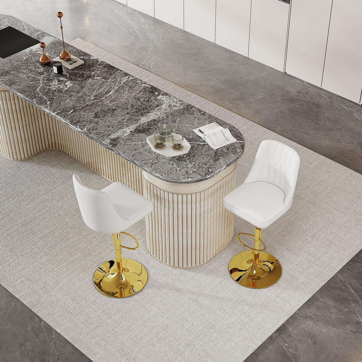 BARHOCKER 2er-Set Weiß & Gold höhenverstellbar 360° drehbar mit Rückenlehne - Weiß, Metall (44/95.5/44cm) - PANGIVO