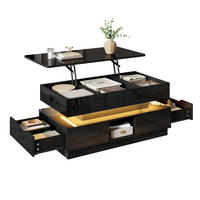 COUCHTISCH aus MDF 90x48x42,5 cm Schwarz hochglänzend mit Höhenverstellung, LED-Beleuchtung und Steckdose - Schwarz, Holzwerkstoff (90/48/42.5cm) - IVMEU