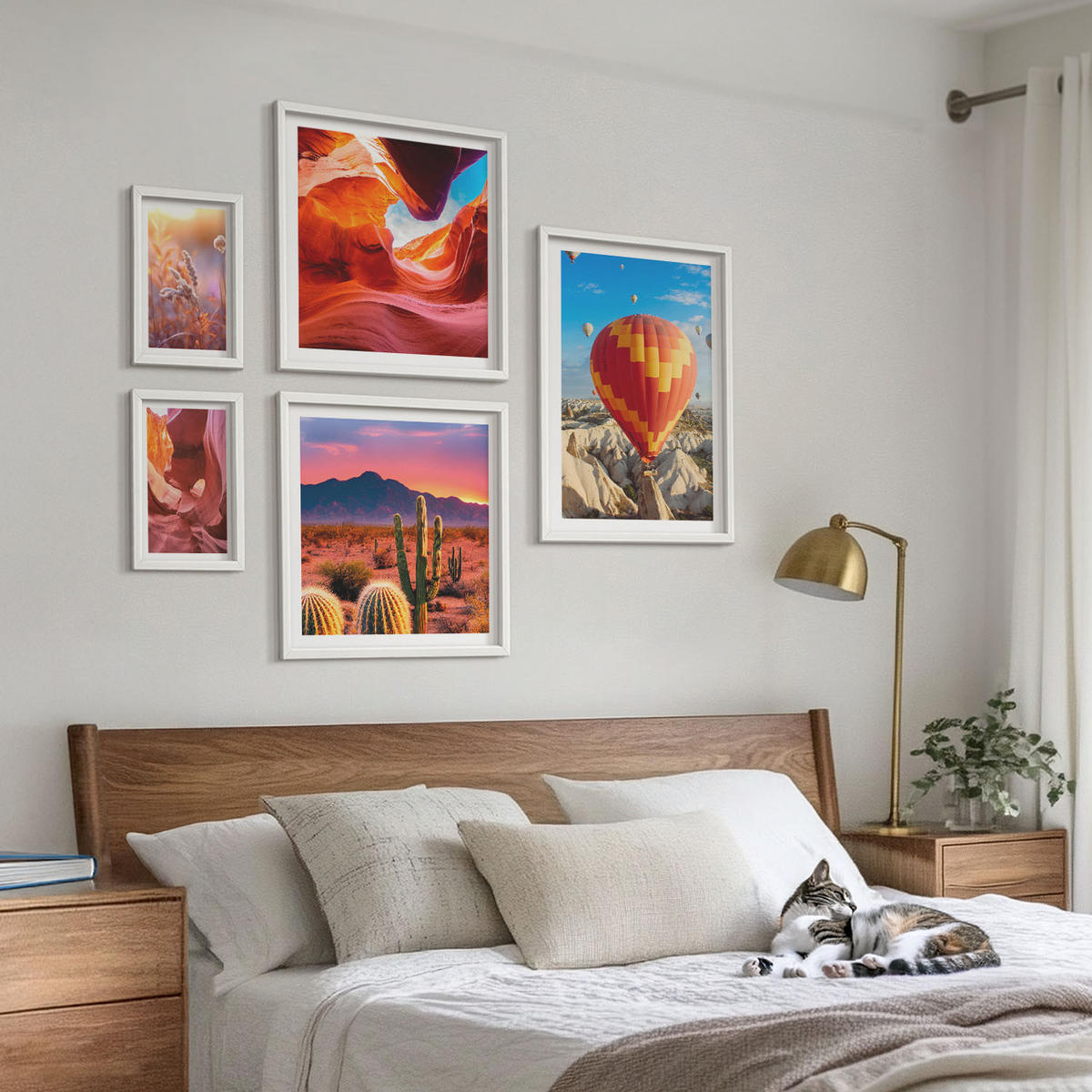 BILDER SET 5er Set - 50x50 cm & 20x30 cm & 40x60 cm Weißer Rahmen - Landschaften von Wüstenschluchten - Weiß, Kunststoff (40/60cm) - TULUP