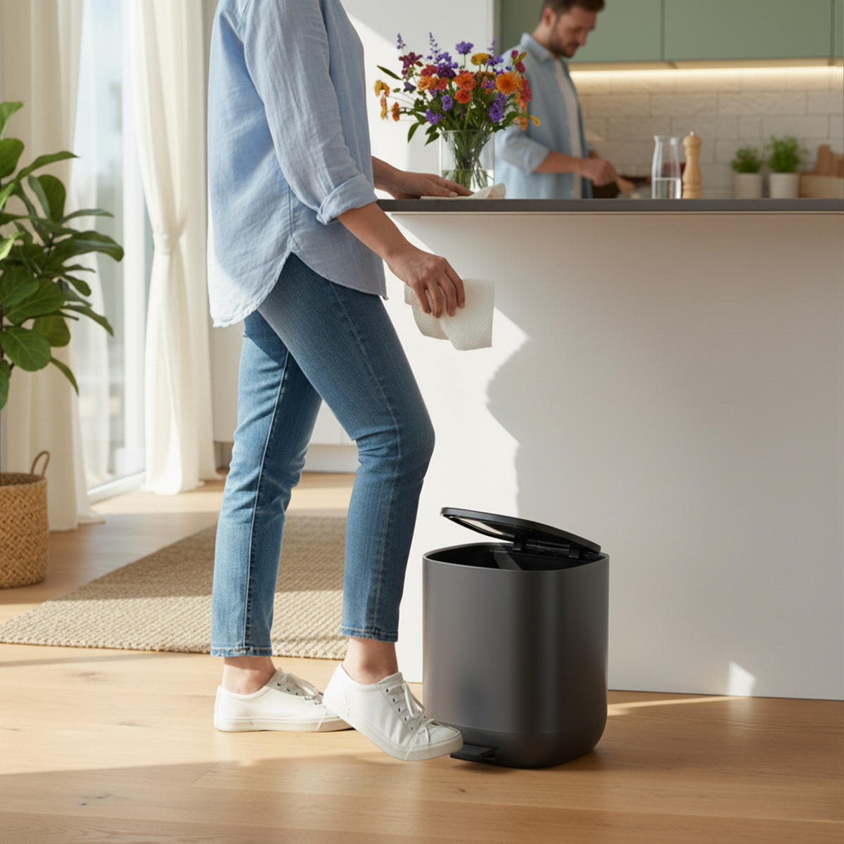 BAD-MÜLLEIMER - Anthrazit, Kunststoff/Metall (21.5/25/21.5cm) - Relaxdays