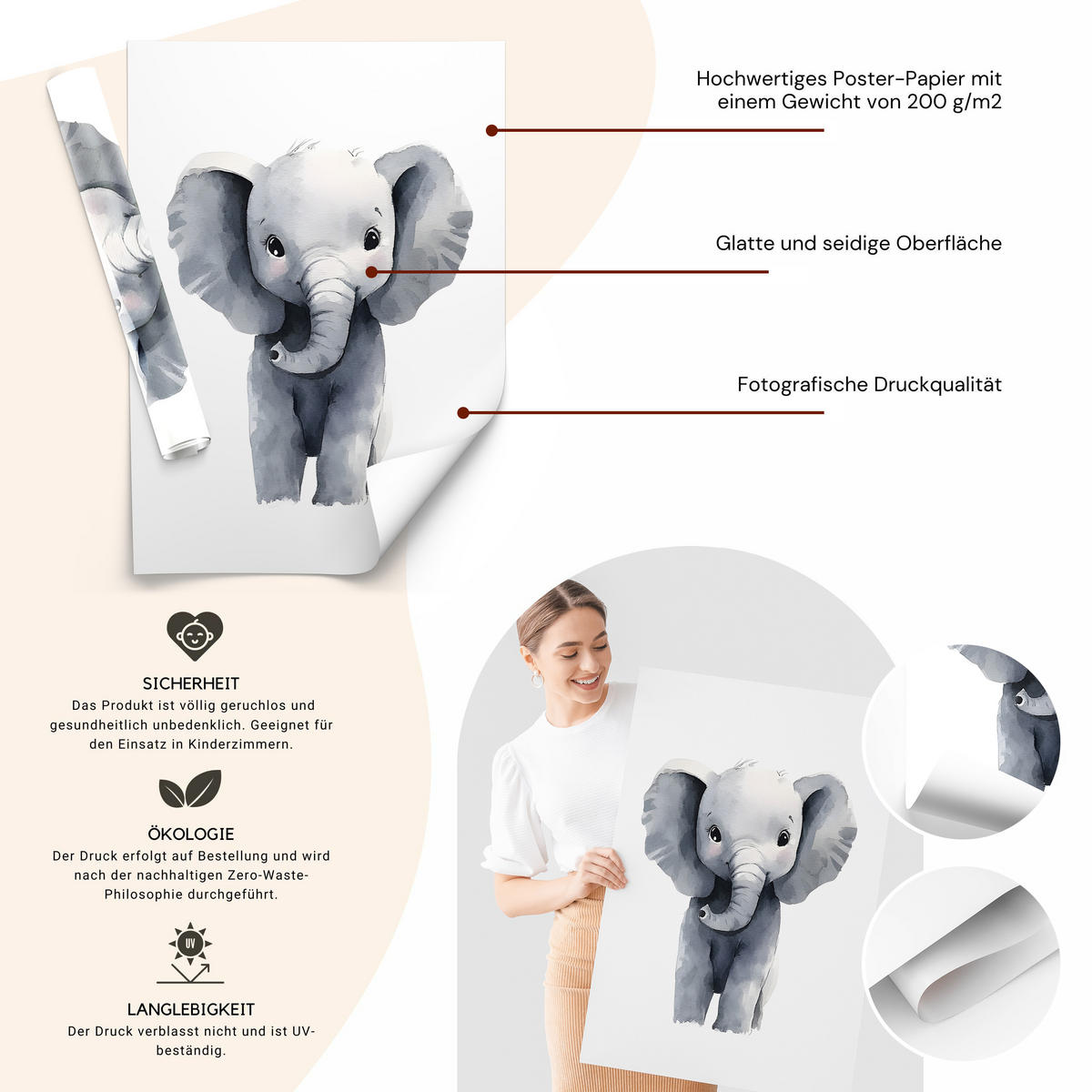 SADA PLAGÁTOV Do Detskej Izby DIVOKÉ ZVIERATÁ Lev Slon Žirafa 3x Plagát A4 21 x 30 cm - oranžová/žltá, papier (21/30/1cm) - Muralo