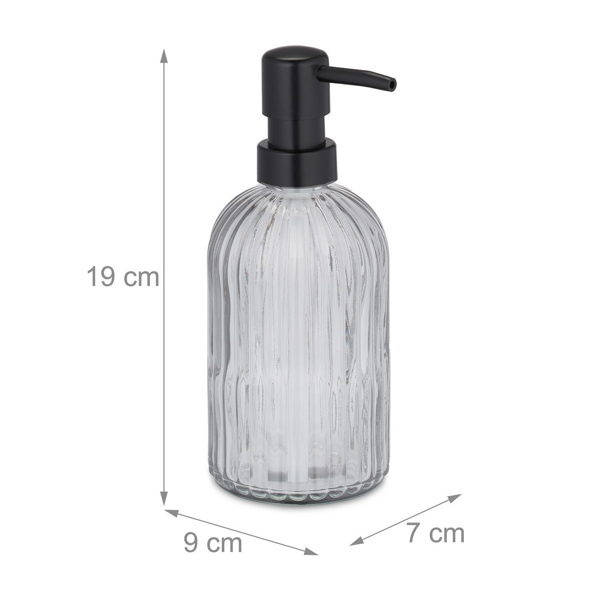 3XGLAS-SEIFENSPENDER - Schwarz, Glas/Kunststoff (9/19/7cm) - Relaxdays