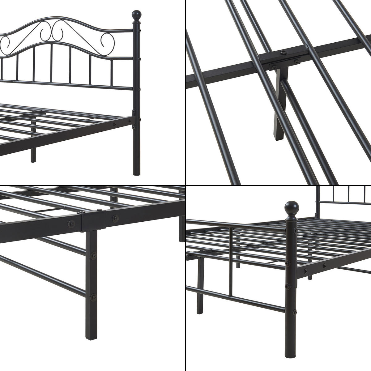 METALLBETT Florenz mit Matratze - Schwarz, Textil/Metall (120/200cm) - [en.casa]