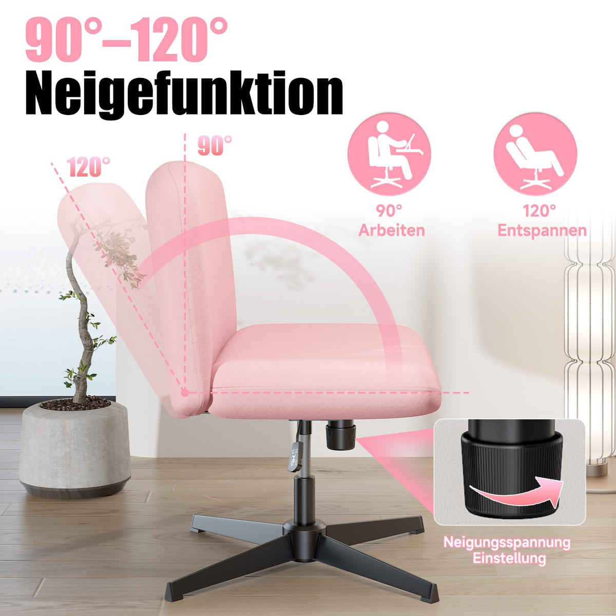 SESSEL Rosa Stoff drehbar modern - Pink, Metall (28.5/55.5/65.5cm) - Rattrix