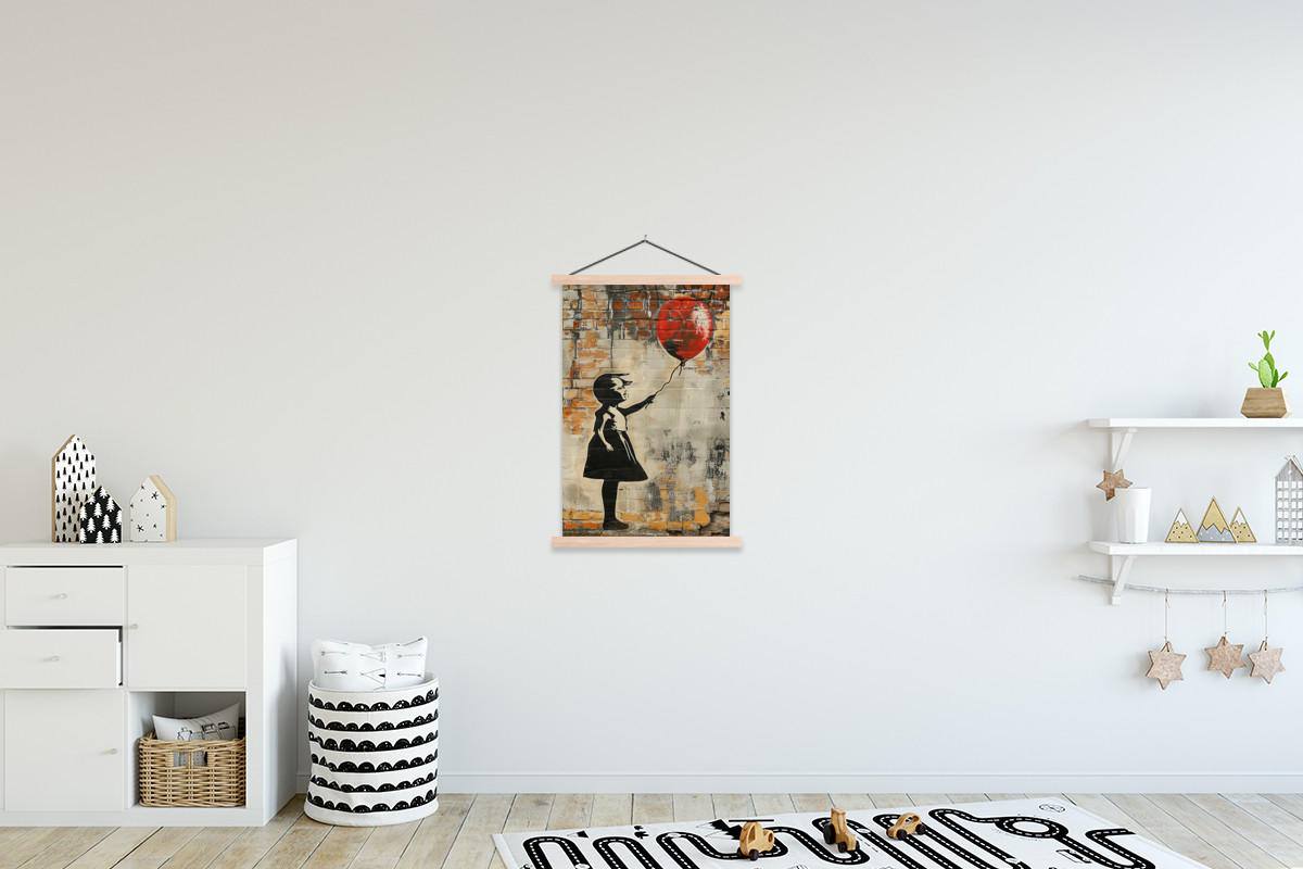 POSTER Graffiti - Banksy - Mädchen - Straßenkunst 60x90 cm - Sandfarben, Textil (60/90/0.15cm) - MuchoWow