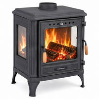HOSSEVEN Kaminofen Holzofen Wohnzimmer Holzkamin 8005CK Panorama 3 Seiten Glas 7 kW Holz Ofen Kamin Heizofen Schwedenofen Mehrfachbelegung - Schwarz, Metall (59.3/68.3/45.8cm)
