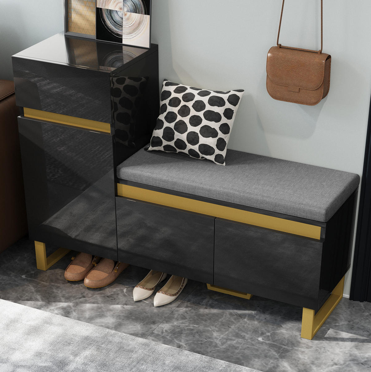SCHUHSCHRANK mit Sitzkissen 120 x 35 x 85 cm MDF Schwarz - Schwarz, Holzwerkstoff (35/85/120cm) - Beauniv