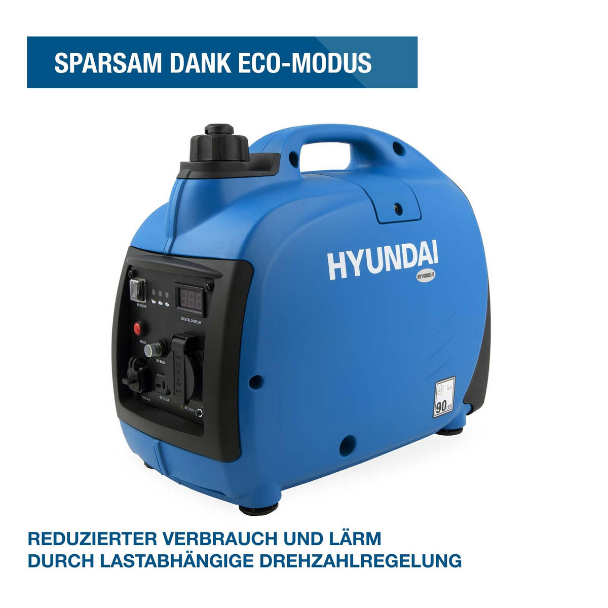 INVERTER-GENERATOR HY1000Si D (1 kW, tragbar, 1 x 230V + 1 x 12V, 1 x USB) - Blau, Kunststoff (44/47/23cm) - HYUNDAI