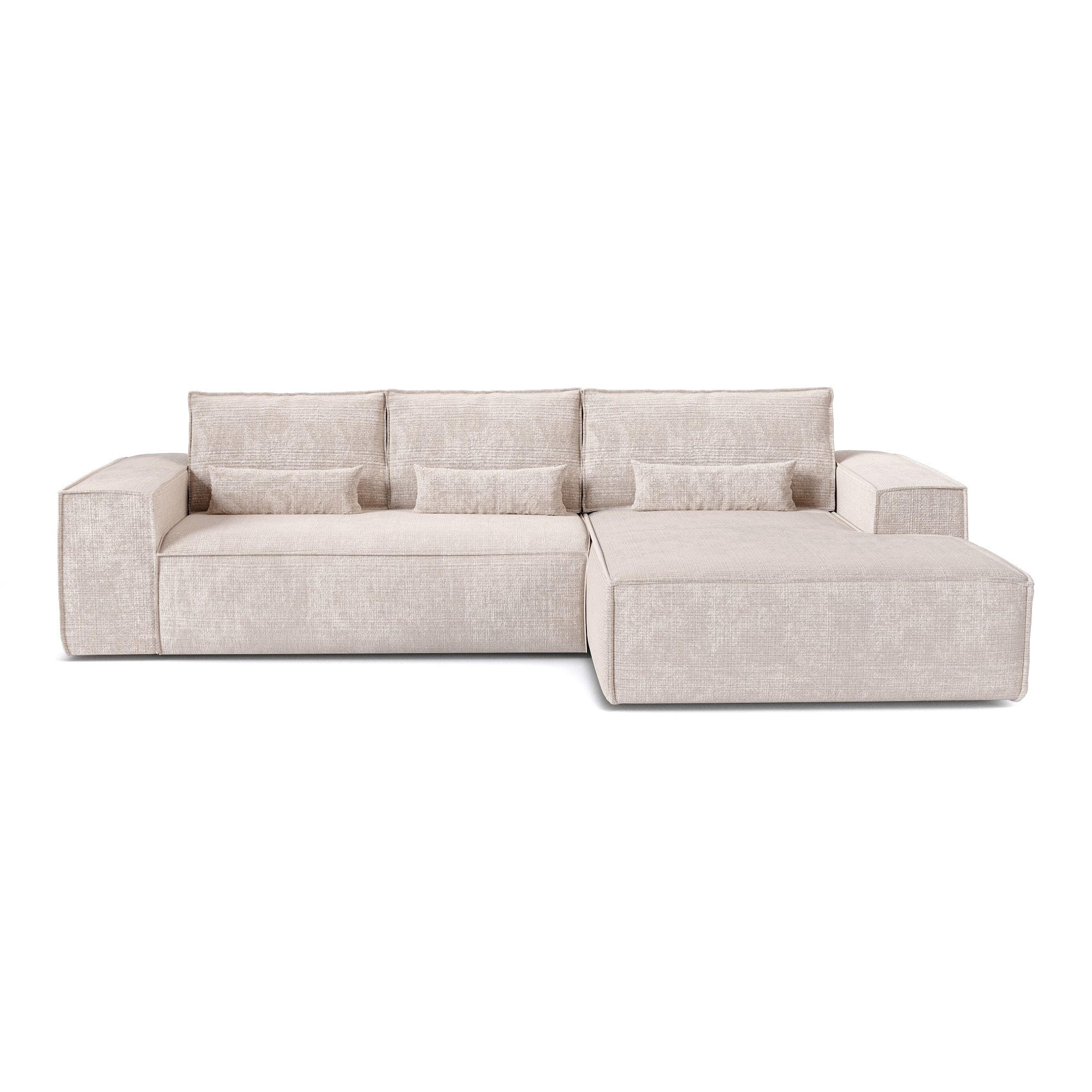 ECKSOFA rechtwinklig JUNE Geprägter Samt Creme 320cm - Creme, Textil (320/165cm) - Premium Interiors