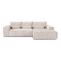 ECKSOFA rechtwinklig JUNE Geprägter Samt Creme 320cm - Creme, Textil (320/165cm) - Premium Interiors