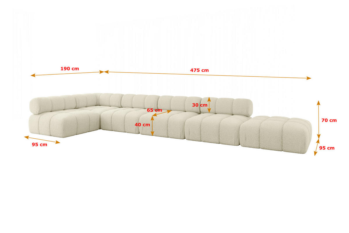 ECKSOFA modulares Sofa Favio-L3 - 475x190x70 cm Beige Bouclé - Beige, Holzwerkstoff/Textil (475/190cm) - ALTDECOR