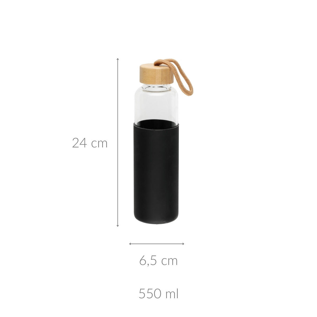 WASSERFLASCHE Silikonhülle 550 ml - Schwarz, Glas (5.5L)