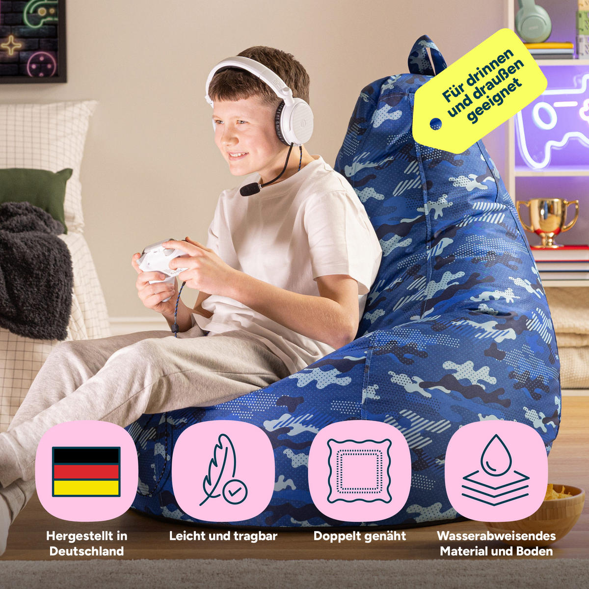 SITZSACK Gaming Camouflage - Blau, Textil (90/73/84cm) - icon