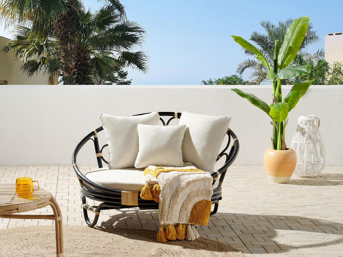 SONNENINSEL Rattan schwarz Auflagen beige ROSSANO - Beige/Schwarz, Naturmaterialien (112/71/110cm)