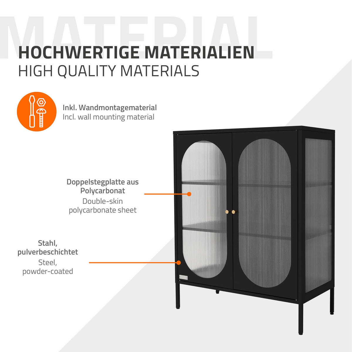 VITRINENSCHRANK Schwarz 102/80/40 cm - Schwarz, Metall (80/102.5/40cm) - ML-DESIGN