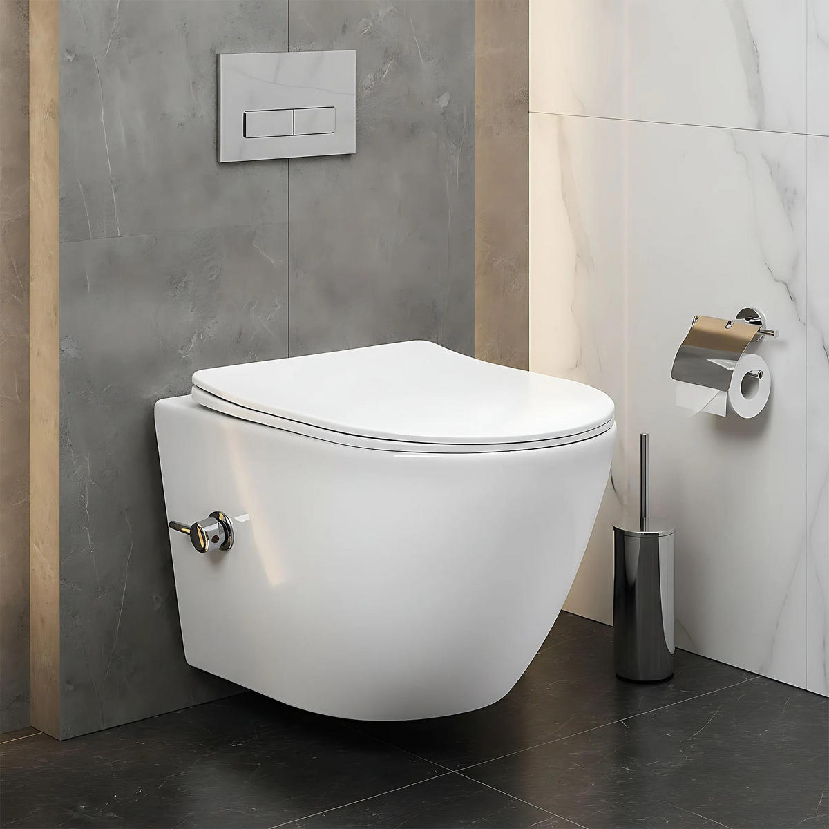 WANDHÄNGENDES Wc Rea Carlo Lux Rimless Mit Bidetfunktion - Weiß, Keramik (37/18/49.5cm) - REA