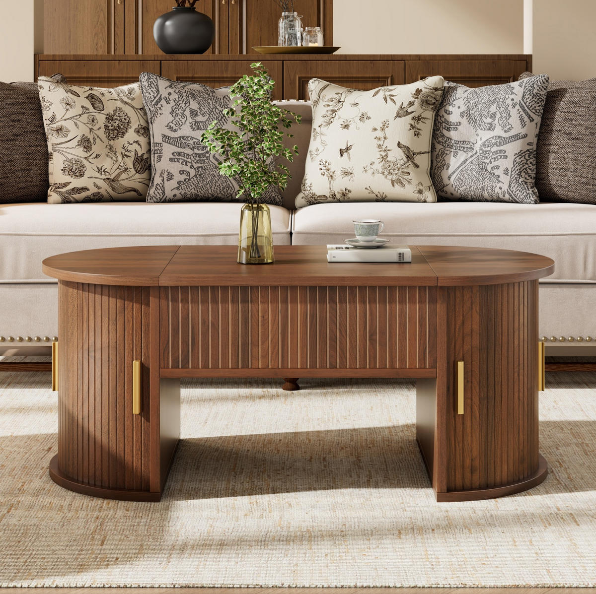 COUCHTISCH höhenverstellbar 100 x 50 cm MDF Nussbaum mit Stauraum - Braun, Holz (100/50/40.5cm) - Meubliv