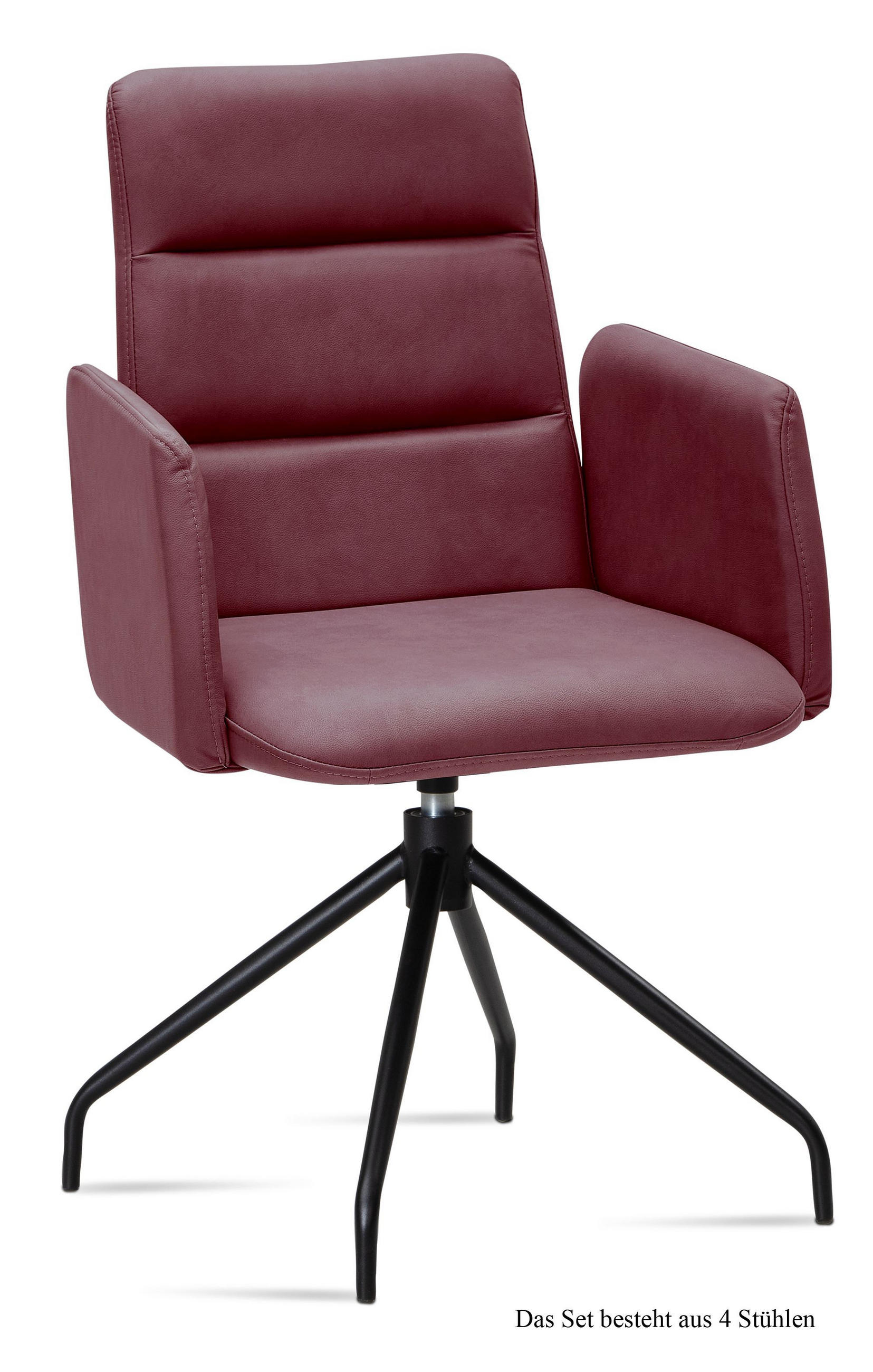 ARMLEHNSTUHL drehbar (4er-Set) Domona 52x92x60 Schwarz/Marsala - Brombeere/Schwarz, Kunststoff (60/92/52cm) - 58aufmkessel