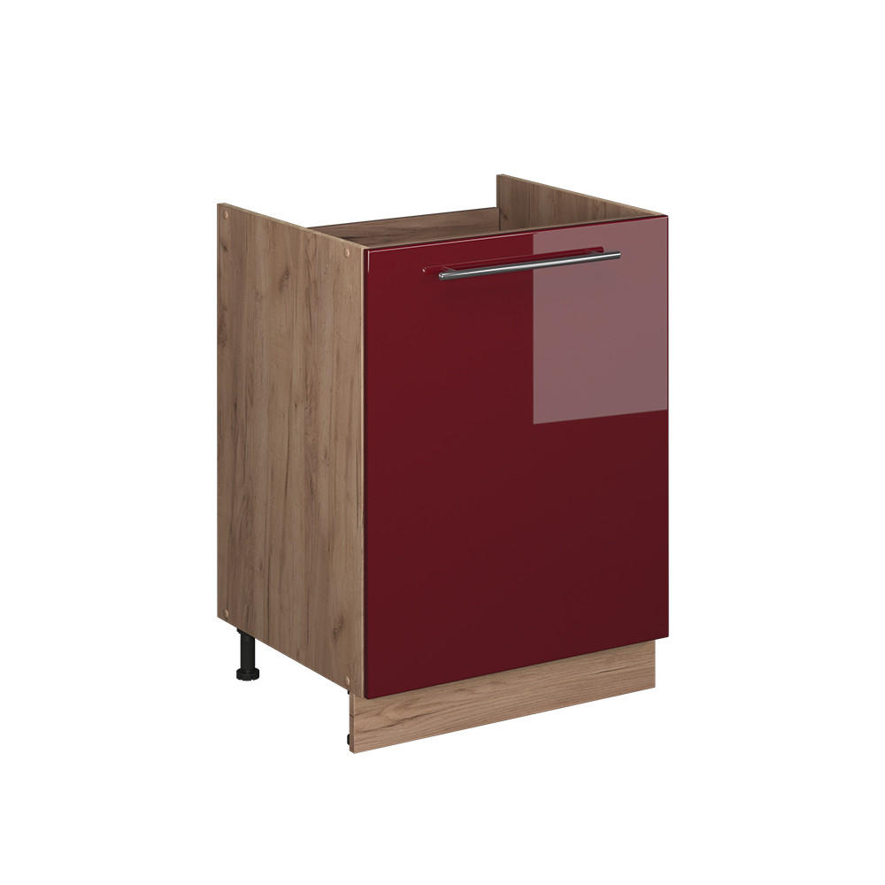 DISKBÄNKSSKÅP Fame-Line, Bordeaux högblank/Goldkraft ek, 60 cm Bordeaux, Honungsek 82/60/51.6 cm