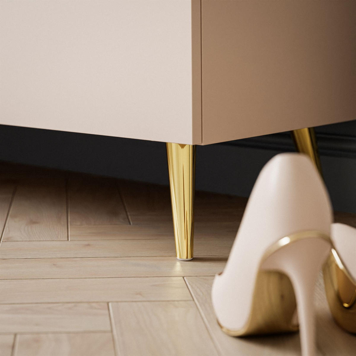 KOMMODE AURA KASCHMIR 4S mit Schubladen Goldene Beine - Kaschmir/Goldfarben, Holzwerkstoff (95/90/40cm) - Lookway
