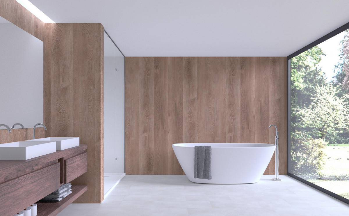 AQUA-STEP- ALL IN ONE - Wasserdichte Wandpaneele und Bodenpaneele für Badezimmer - Newcastle - 6 Paneele (2,34m²) - Braun, Kunststoff (122/32/0.45cm) - Aqua-Step® 