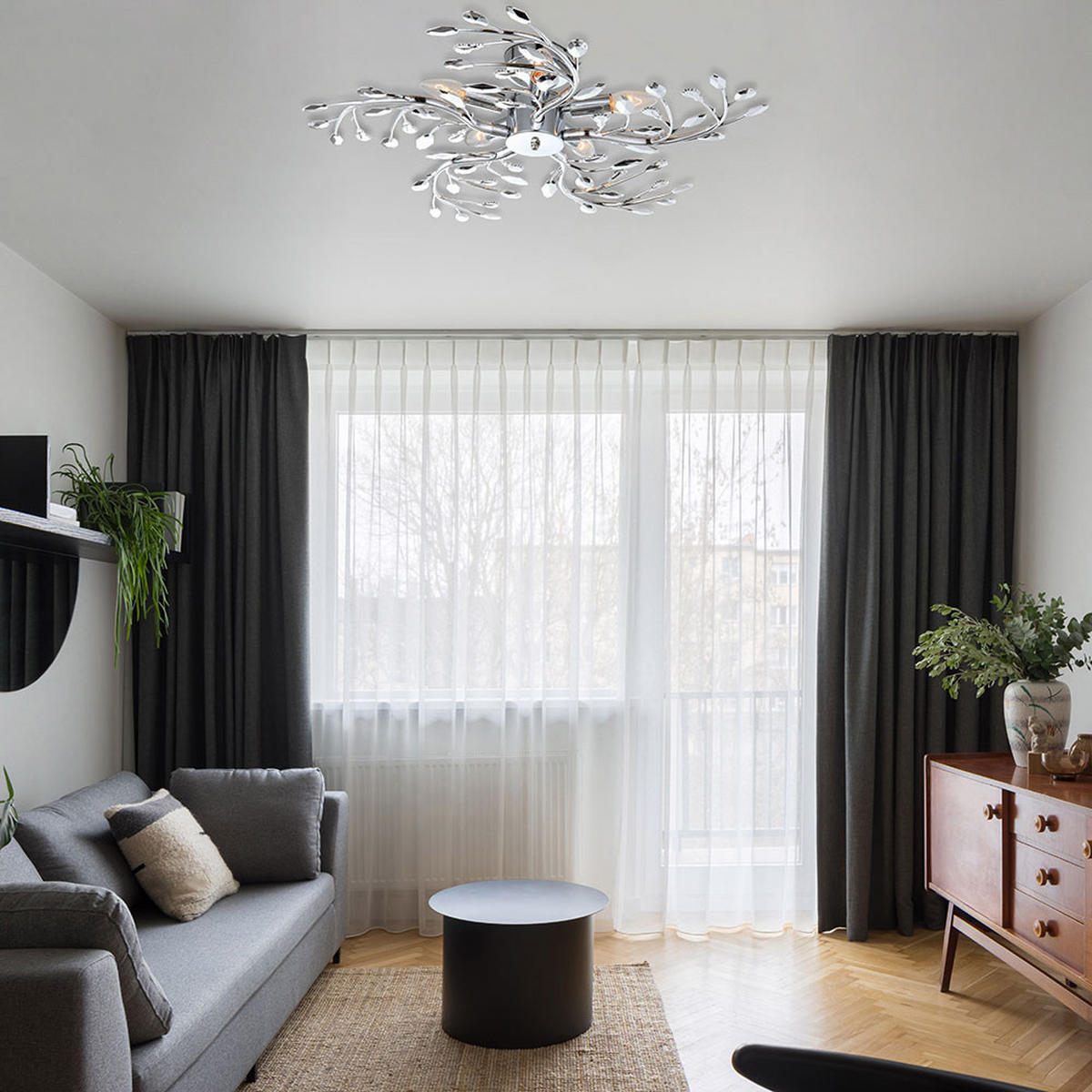 LED DECKENLEUCHTE Chrom Silber Blätter-Design - Silberfarben, Metall (65/65/16cm) - Globo Lighting