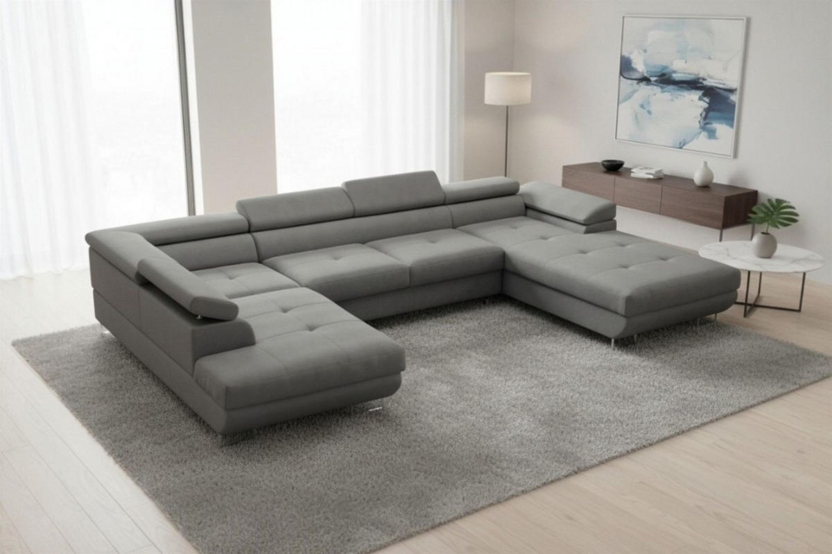 WOHNLANDSCHAFT Gianluca - Grau, Holzwerkstoff/Textil (345/90/205cm) - Fun Möbel