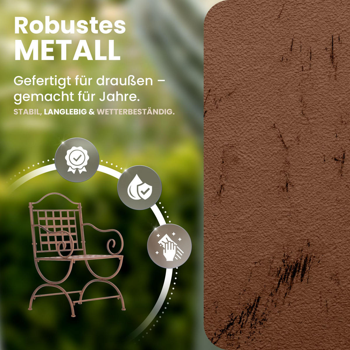 GARTENSTUHL Metall Antik Braun - Braun, Metall (56/92/53cm) - CLP