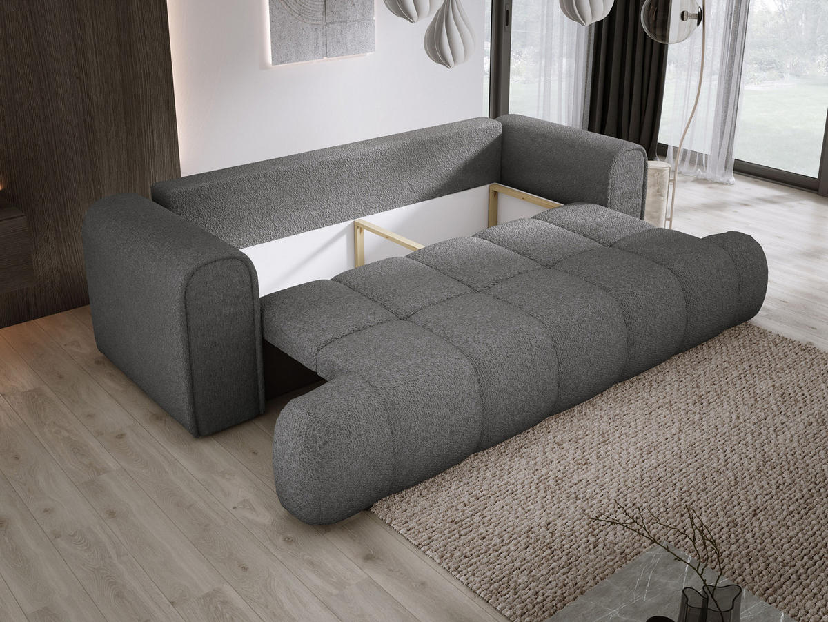 SOFA COCO SCHLAFSOFA mit Bettfunktion, Anthology Stoffbezug, 2-Sitzer, freistehend, Größe: 250x105x90 cm, Grau - Schieferfarben, Holz/Textil (250/90/105cm) - DomoHome