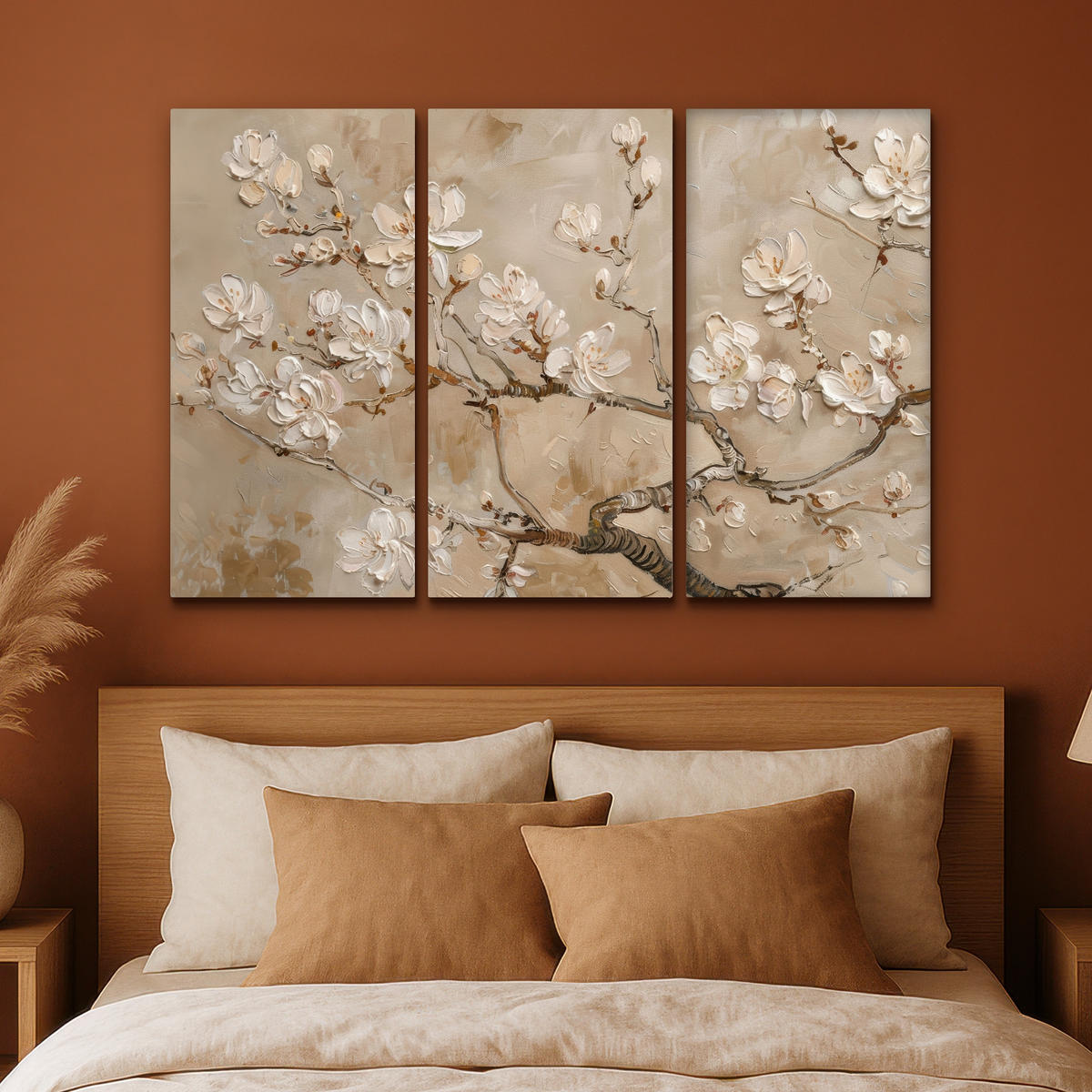LEINWANDBILD 3er Set Beige - Blüte - Modern 180x120 cm - Greige, Textil (180/120cm) - MuchoWow