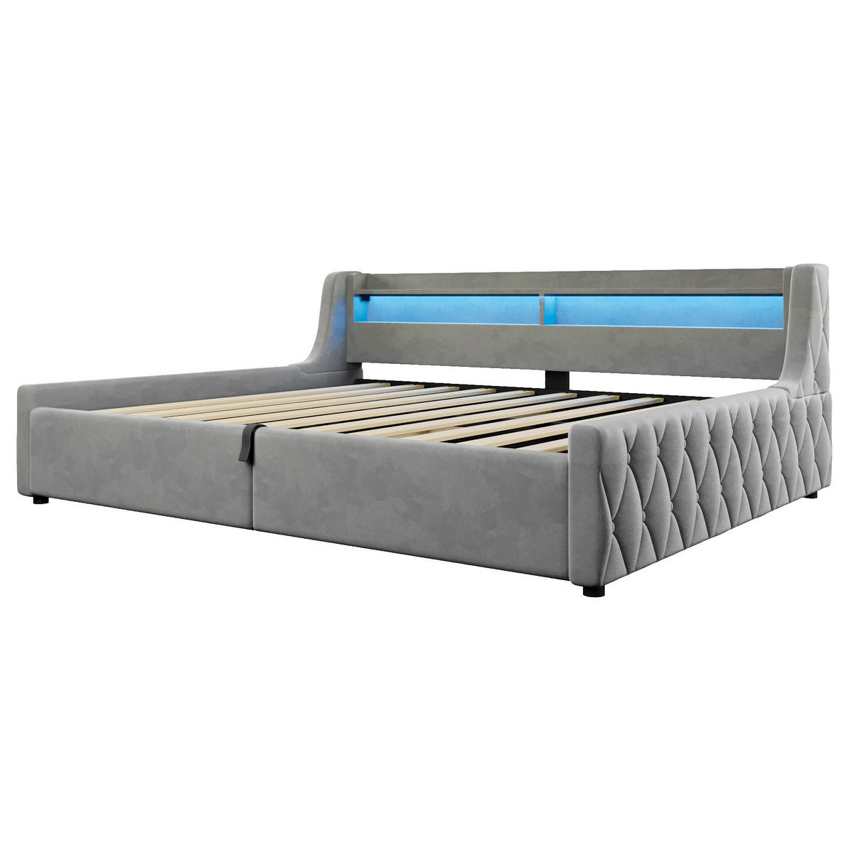 STAURAUMBETT 140/200 cm mit Hydraulik und LED, DE-41837, in Grau - Grau, Metall (140/200cm) - ComfortXL