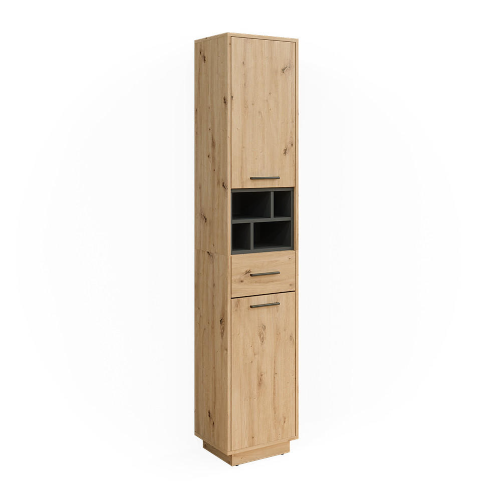 BADSCHRANK Beatrice Artisan Eiche/Anthrazit 38 x 190 cm mit Türen, Schublade - Anthrazit/Eiche Artisan, Holzwerkstoff (38/190/30cm) - Vicco