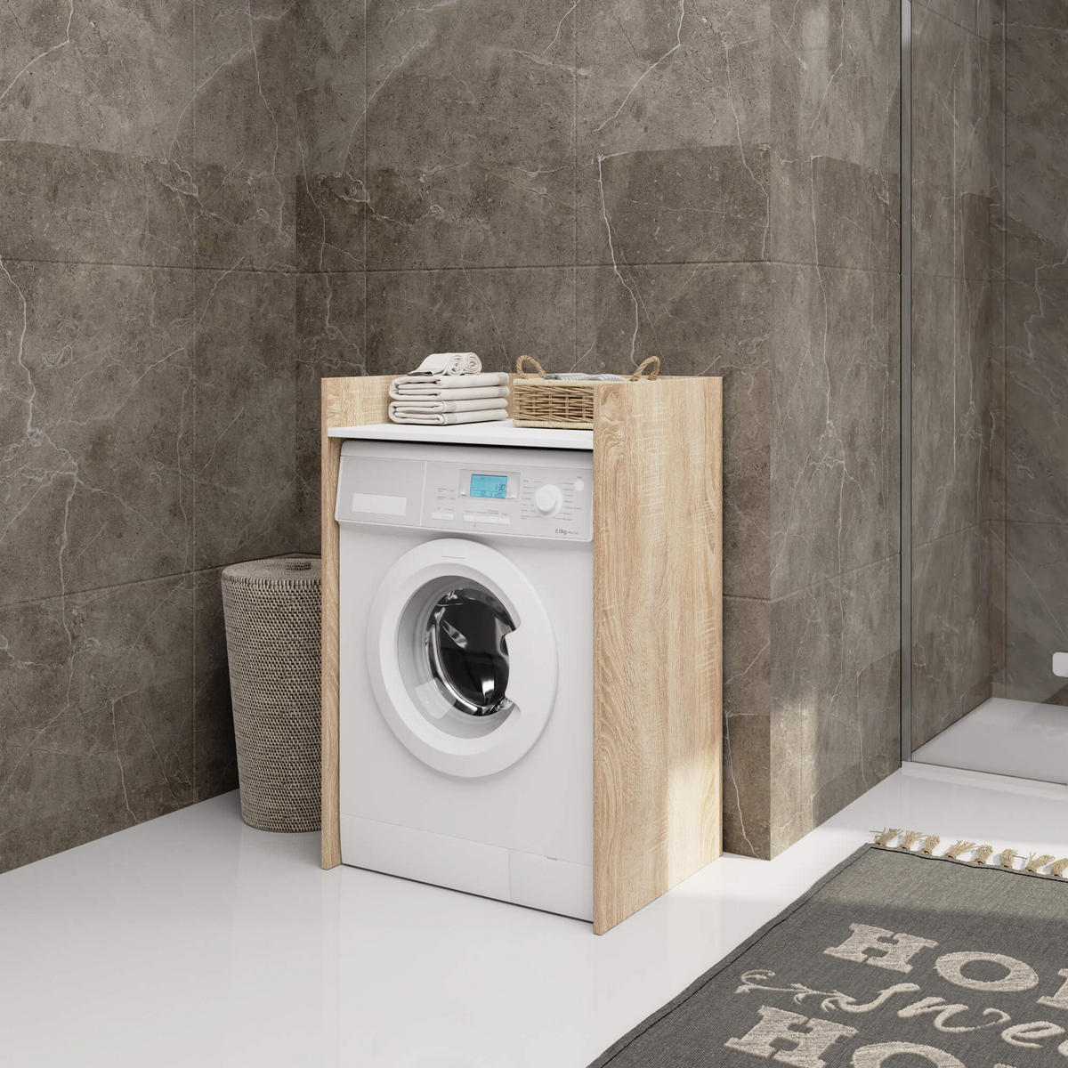 WASCHMASCHINENSCHRANK FIN Sonoma Eiche, Weiß 50x64x98 cm - Weiß/Sonoma Eiche, Holzwerkstoff (64/98/50cm) - Akord