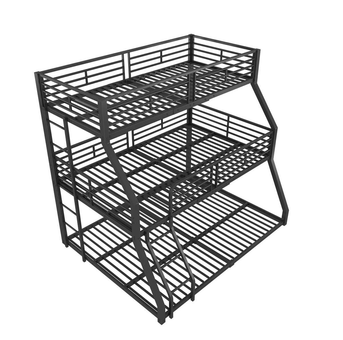 ETAGENBETT 90/200 cm aus Metall mit 3 Schlafplätzen, 2 Leitern und Sicherheitsgeländern, Schwarz - Schwarz, Metall (90/200cm) - Redom