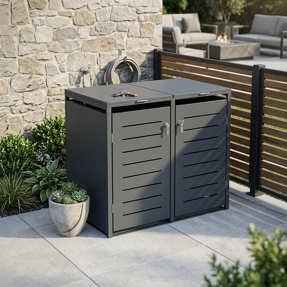 MÜLLTONNENVERKLEIDUNG London - Mülltonnenbox für 2 - Stahl verzinkt, anthrazit - Grau, Metall (132/116/80cm) - TPFGarden