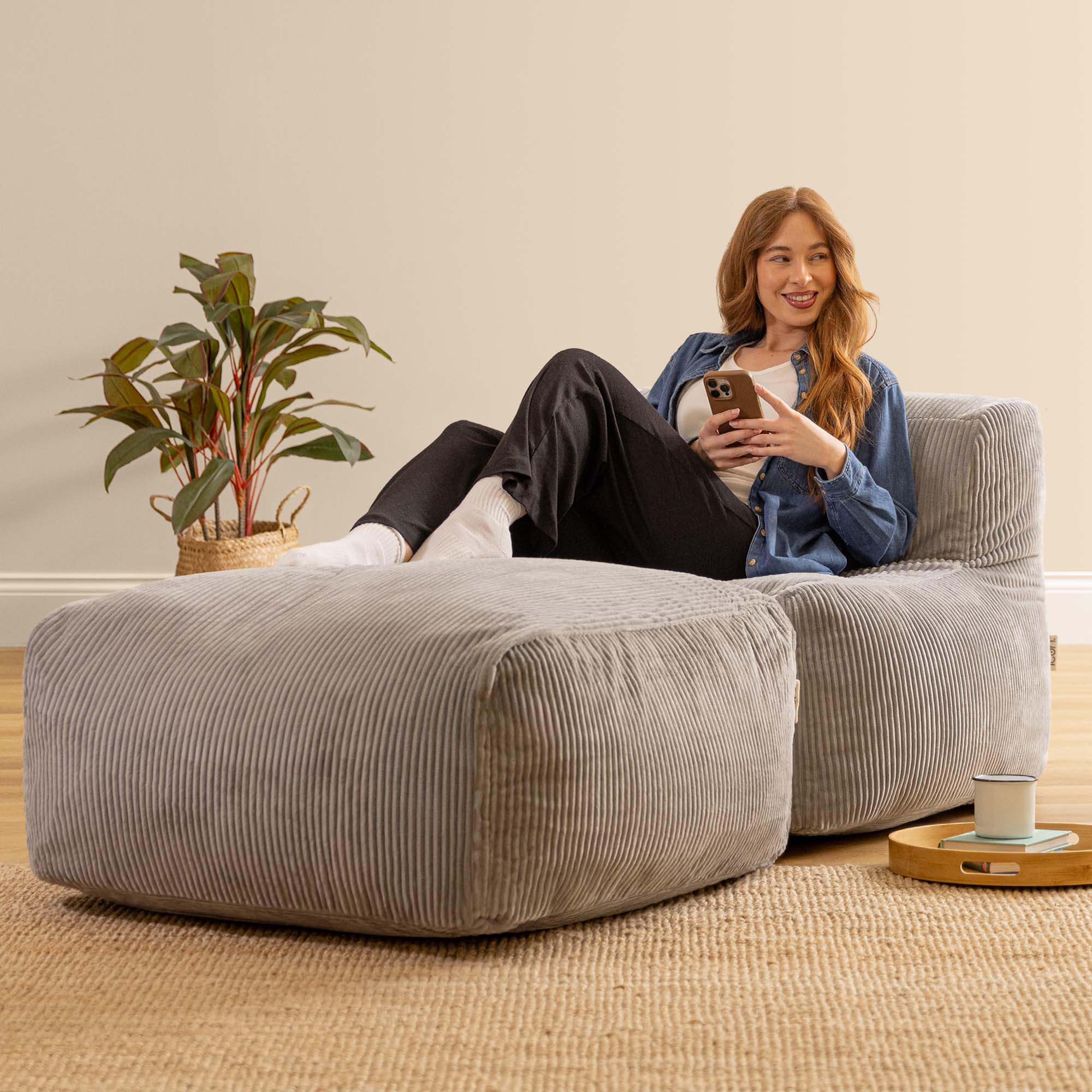 Thumbnail - icon Sitzsack-Sofa, Grau, Textil, 2-Sitzer, 185x46x95 cm, Oeko-Tex® Standard 100, Wohnzimmer, Hocker, Sitzsäcke, XXL Sit...