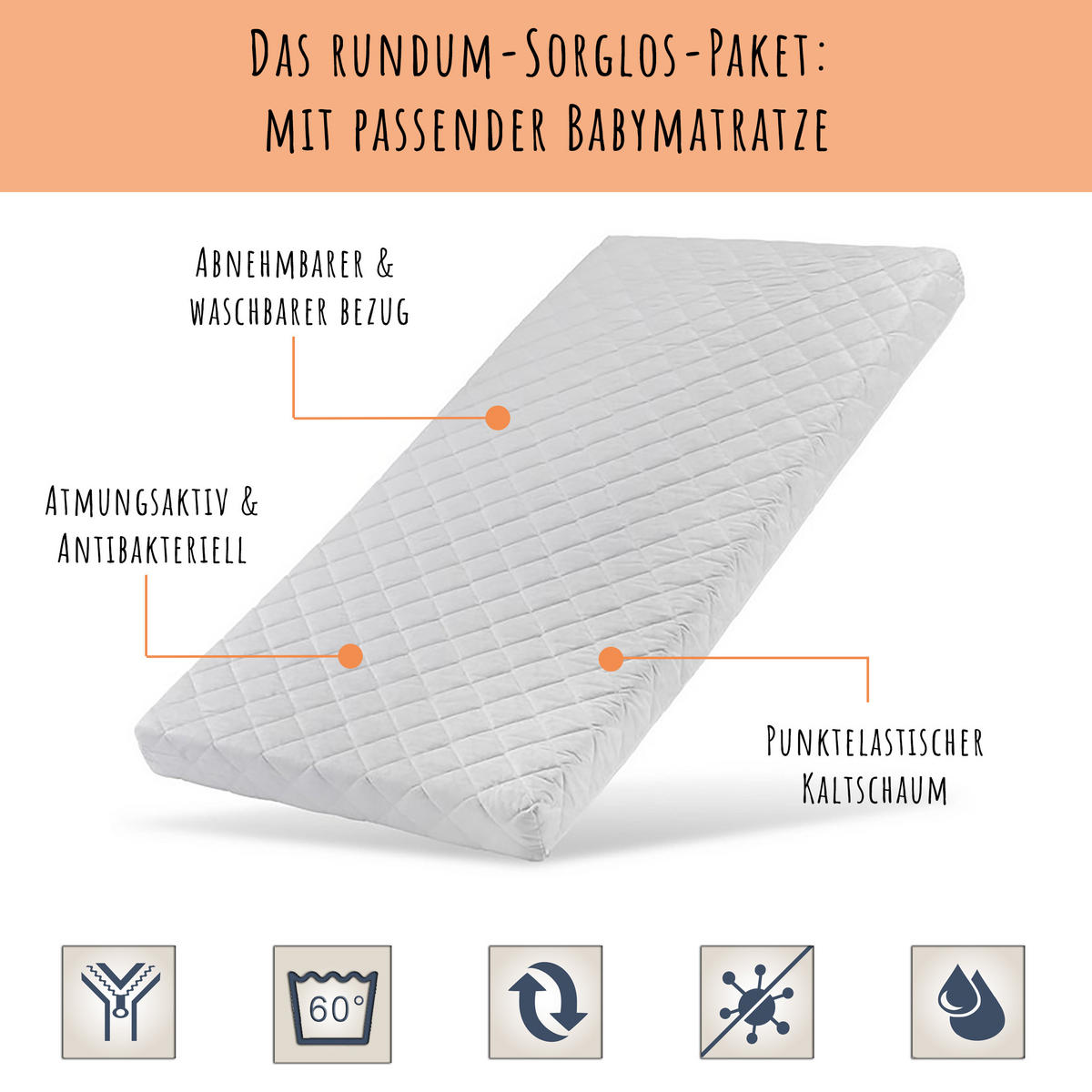 BABYBETT 60x120 cm mit Matratze & Schublade in weiss - Weiß, Holz (60/120cm) - Kids Collective