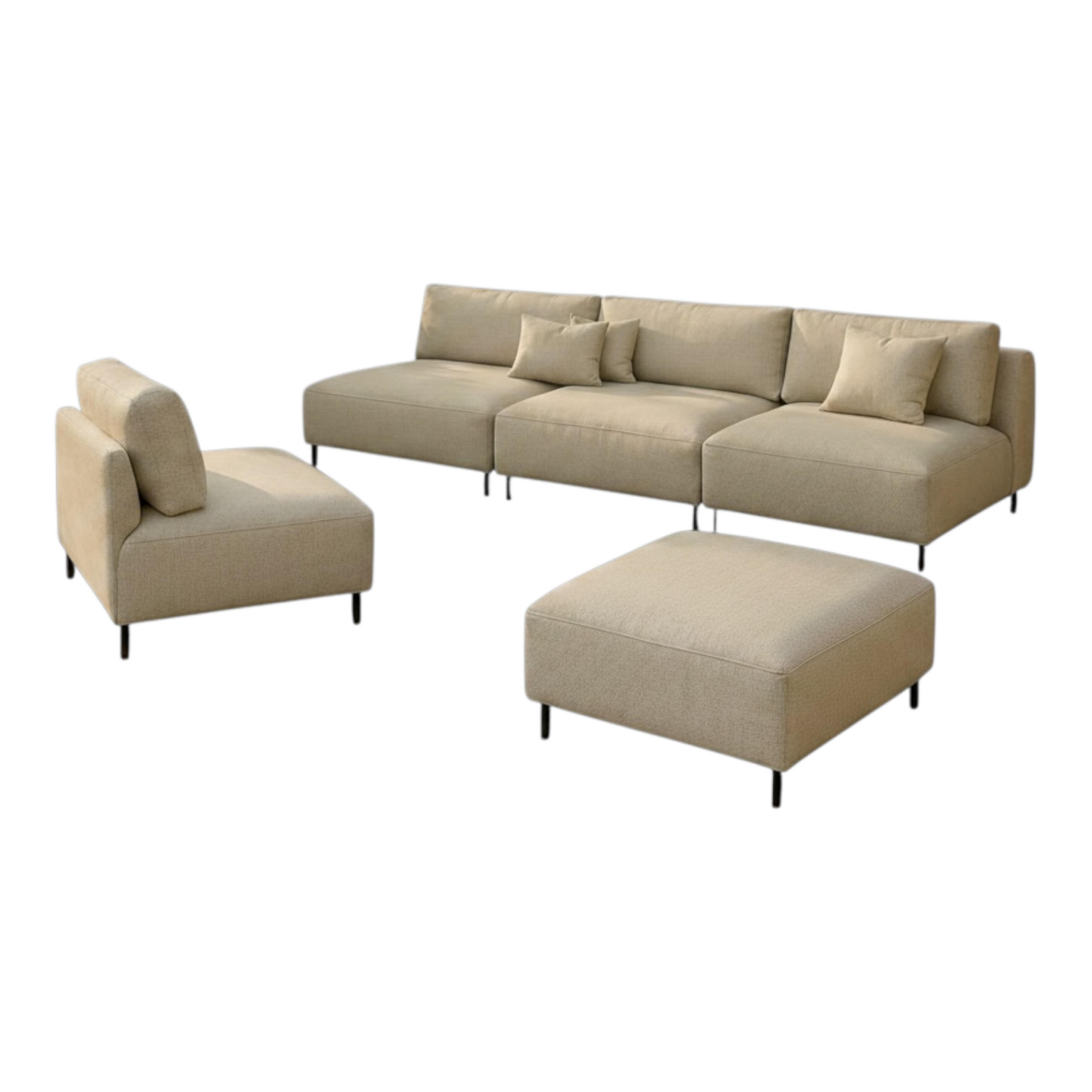 GARTEN Lounge Set SUN – Outdoor Möbel Set mit Sofa, Sessel und Hocker, UV-beständig und wasserabweisend - Beige, Textil - A&J MöbelLand