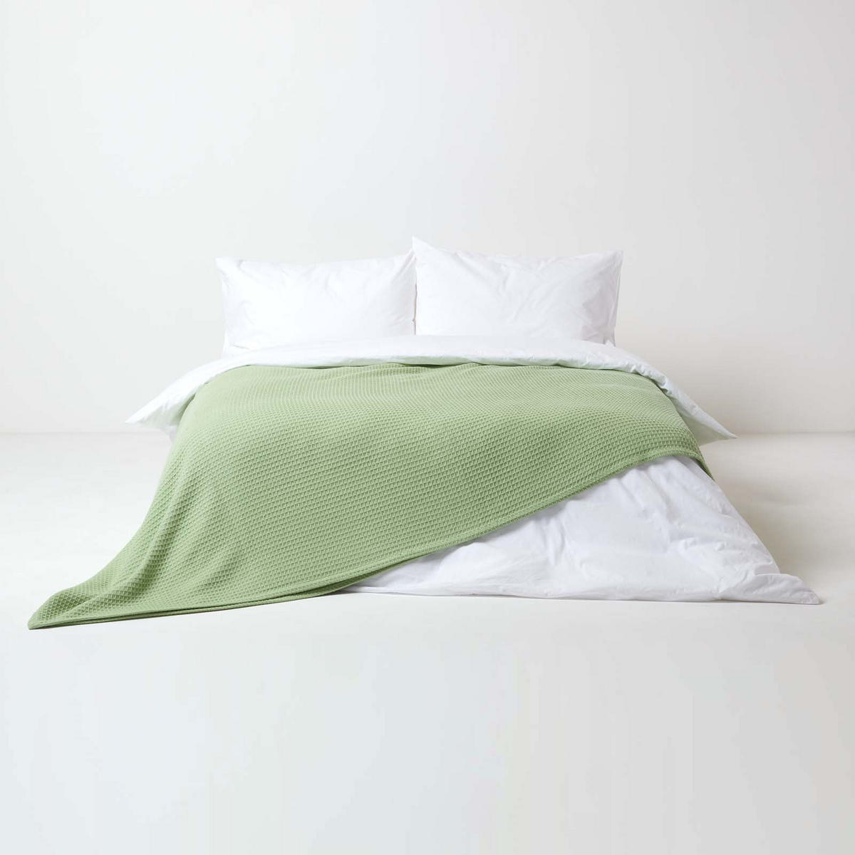 BIO-WOHNDECKE Waffelpiqué 230/230 cm - Grün, Textil (228/228cm) - Homescapes