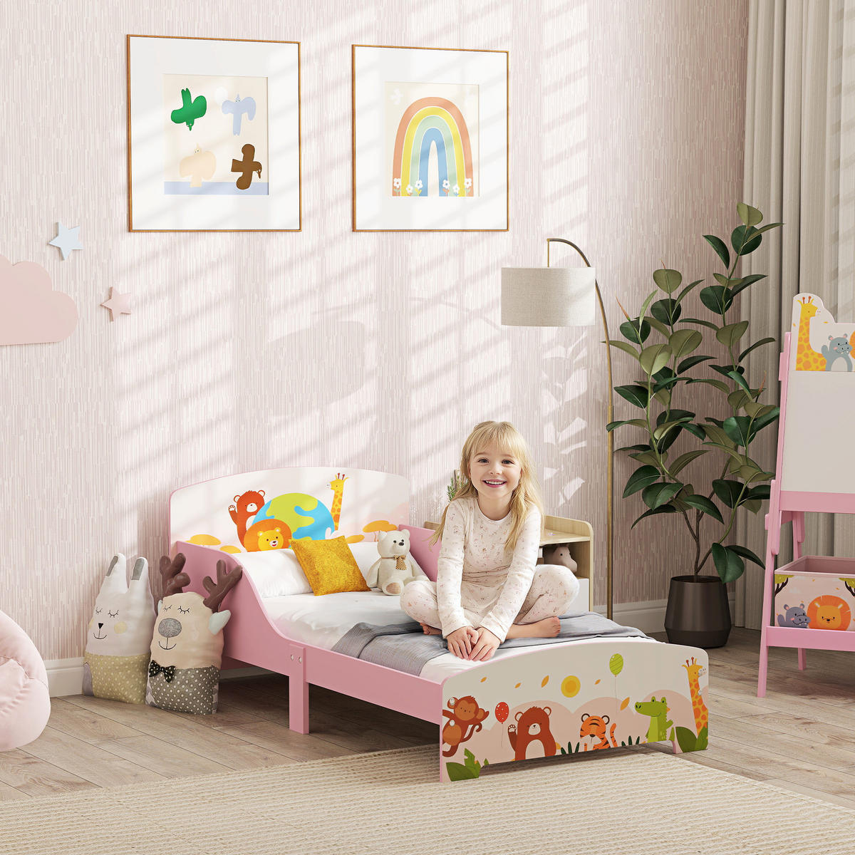 KINDERBETT 140x70 cm DE-14613mit Tiermotiv, inkl. Lattenrost Rosa - Pink, Holzwerkstoff (70/140cm) - ComfortXL