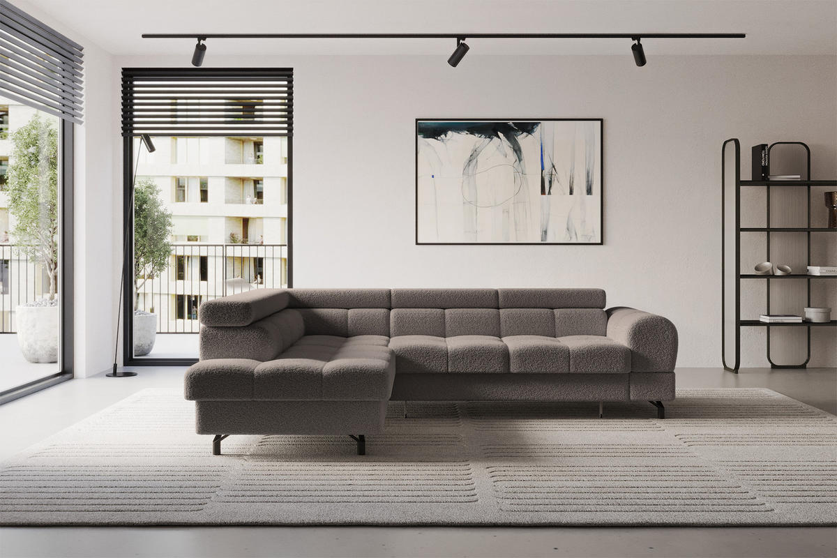 ECKSOFA mit Schlaffunktion Ottomane Links LUMA-L 272x203x70 Braun Bouclé - Dunkelbraun/Schwarz, Holzwerkstoff/Kunststoff (272/203cm) - ALTDECOR