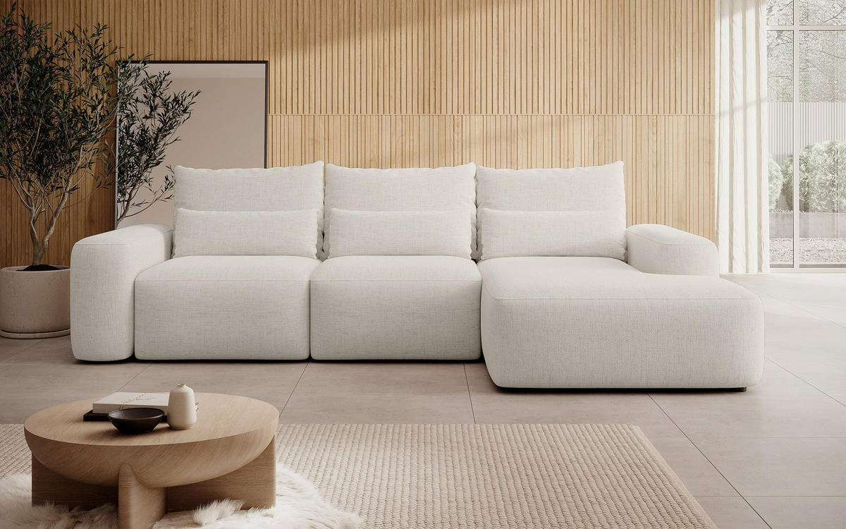 ECKSOFA Carnos mit wasserabweisendem Chenille-Bezug in Cremeweiß - Ecru, Textil (264/162cm) - Selsey