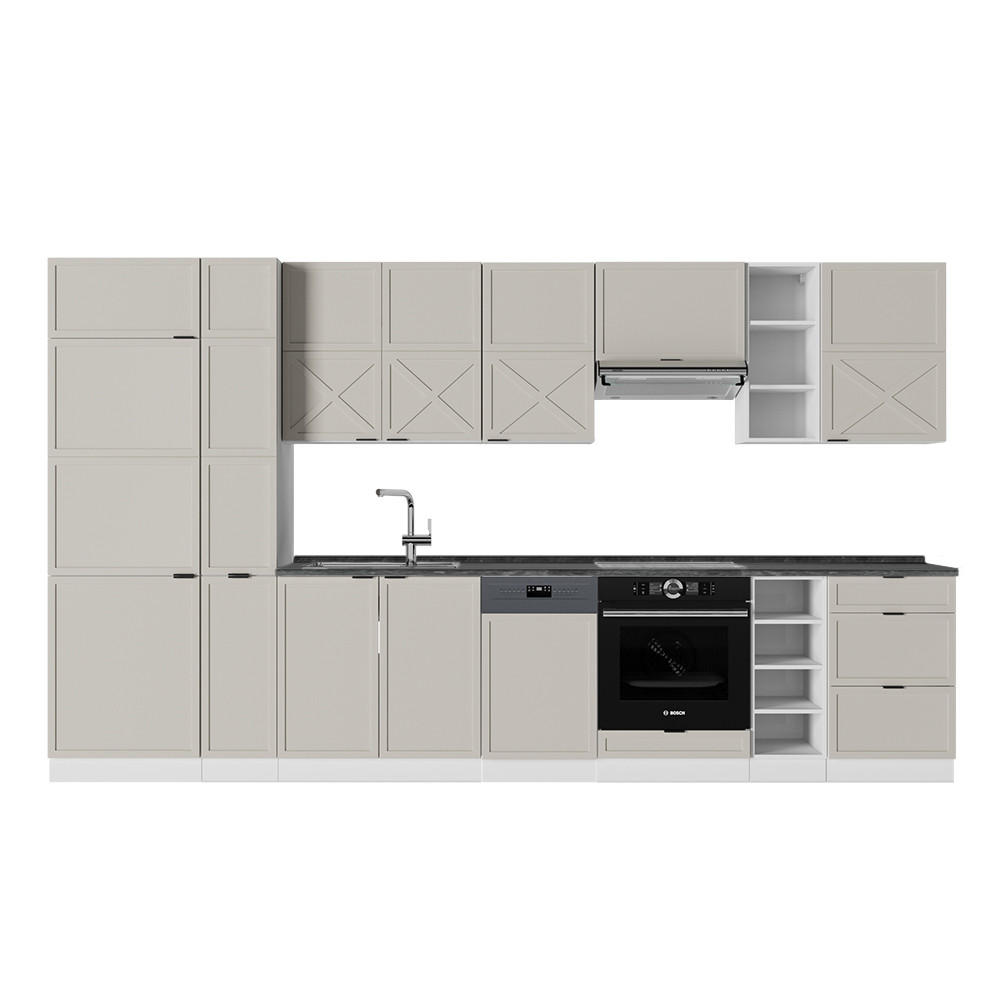 KÜCHENZEILE Fame-Line GrauBeige/Weiß 355 cm, AP Anthrazit - Weiß/Grau, Holzwerkstoff (355/81.6/60cm) - Vicco