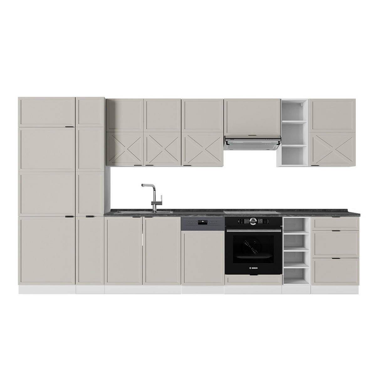 KÜCHENZEILE Fame-Line GrauBeige/Weiß 355 cm, AP Anthrazit - Weiß/Grau, Holzwerkstoff (355/81.6/60cm) - Vicco