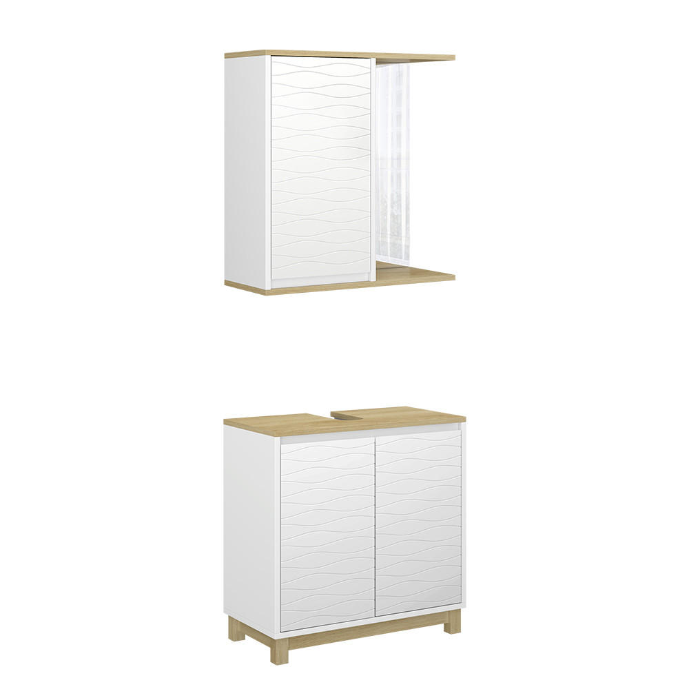 BADMÖBEL-SET Livia Weiß/Eiche 2 Teile - Eichefarben/Weiß, Holzwerkstoff (60/60/30cm) - Vicco