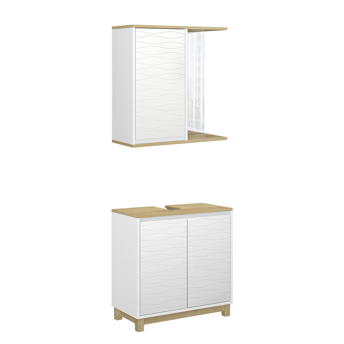BADMÖBEL-SET Livia Weiß/Eiche 2 Teile - Eichefarben/Weiß, Holzwerkstoff (60/60/30cm) - Vicco