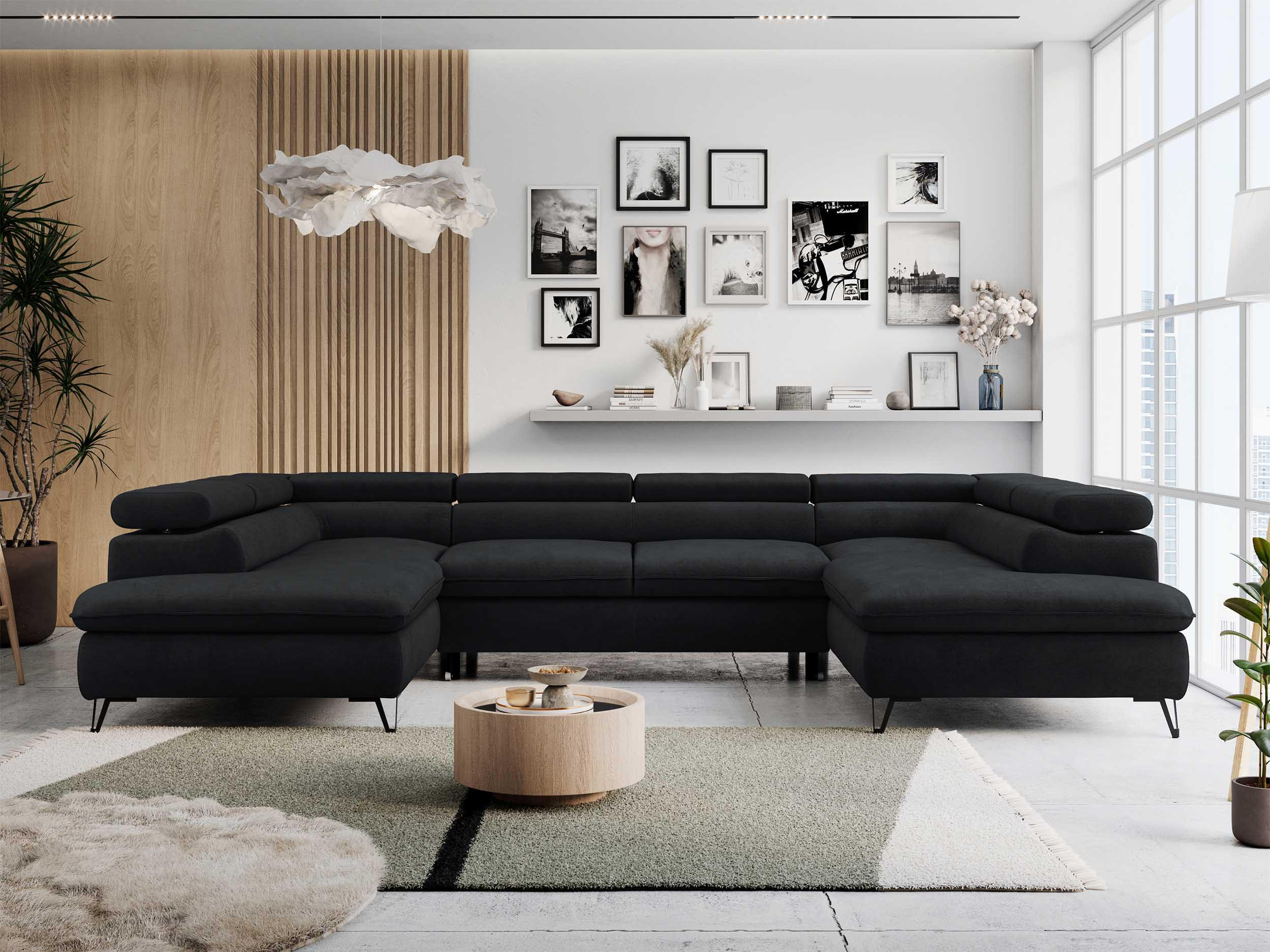 Thumbnail - MKS Wohnlandschaft, Schwarz, Textil, 6-Sitzer, U-Form, 346x76x208 cm, Wohnzimmer, Sofas & Couches, Wohnlandschaften, Woh...